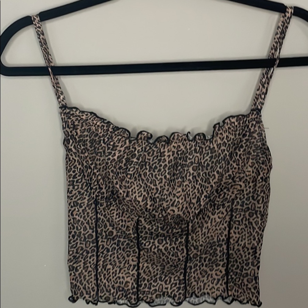 SHEIN small mesh spaghetti strap tank top leopard print